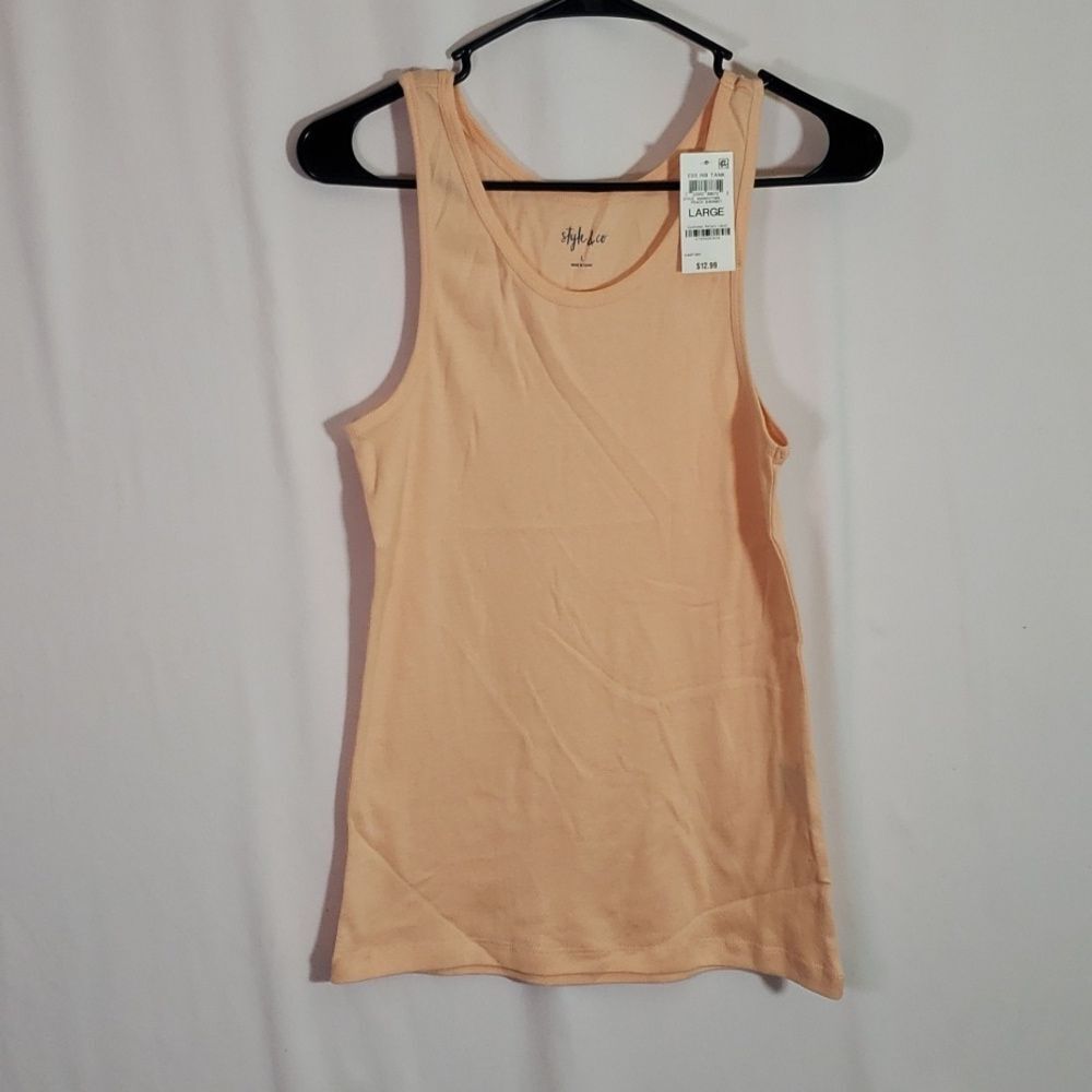 Style & Co Ribbed Tank Top Large Peach Casual Summer Basic Lightweight NWT (AI)